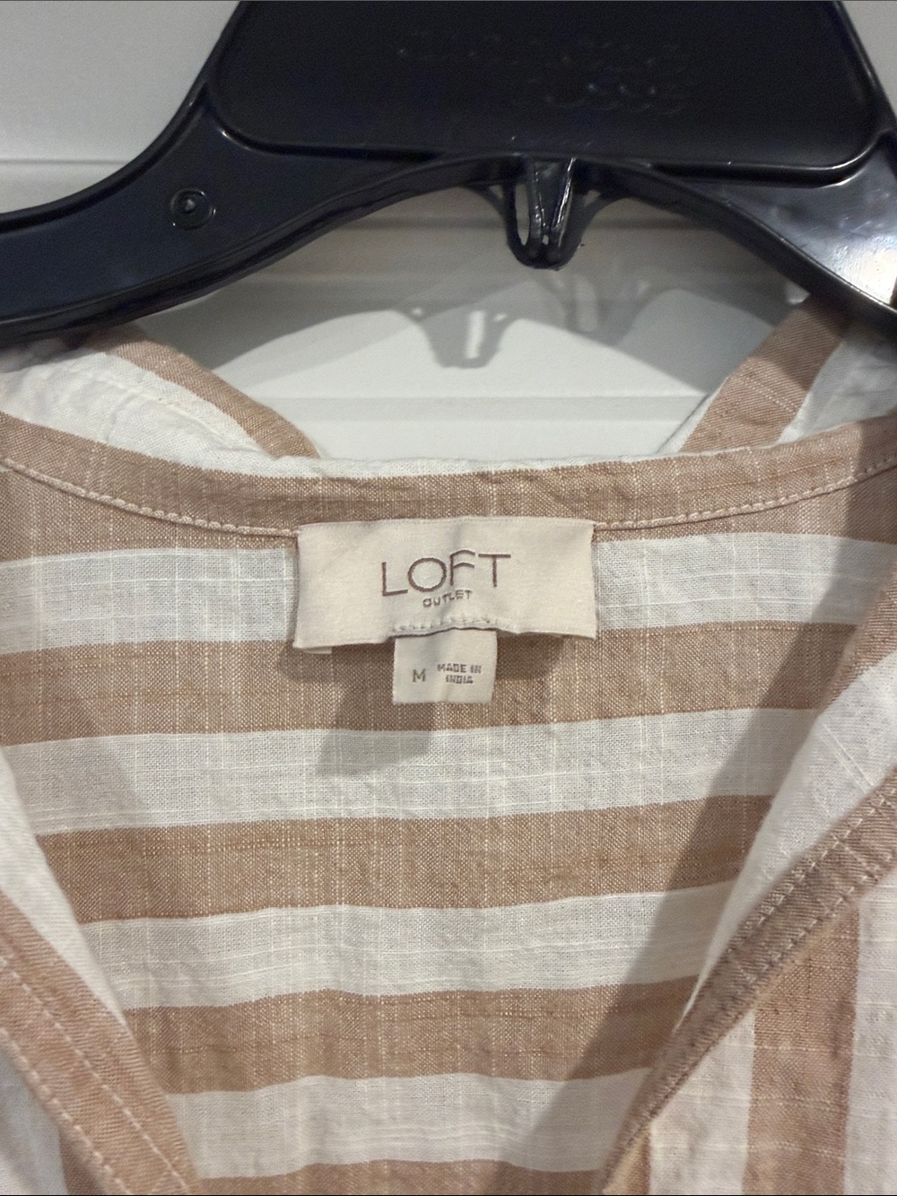 LOFT Striped Short-Sleeve Button-Front Shirt — Beige & White - Picture 3 of 3
